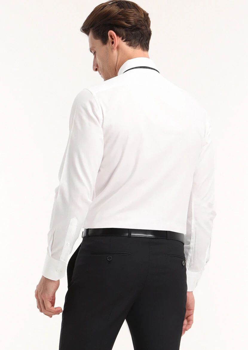 White Striped Regular Fit Weaving Classical 100% Cotton Shirt - 4