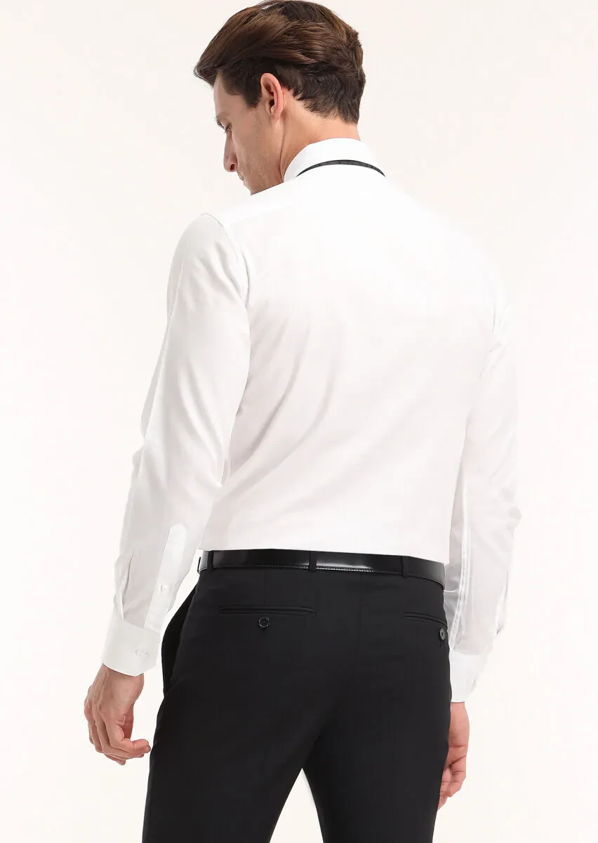 White Striped Regular Fit Weaving Classical 100% Cotton Shirt - 4