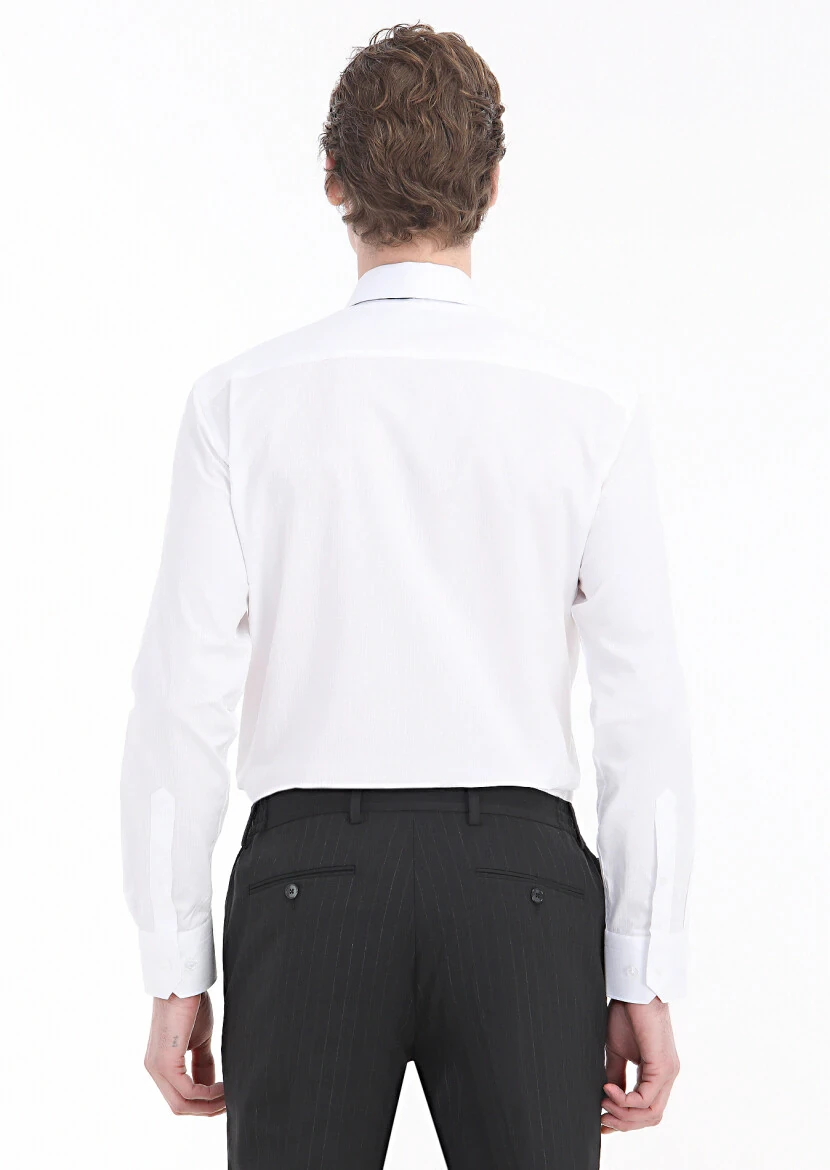 White Striped Regular Fit Weaving Classical 100% Cotton Shirt - 5