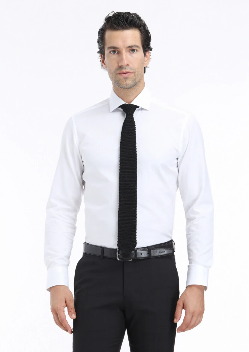 White Striped Regular Fit Weaving Classical 100% Cotton Shirt - 2