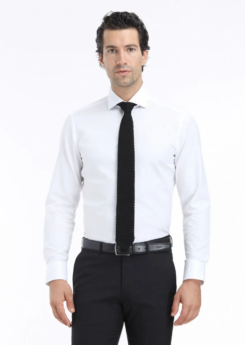 White Striped Regular Fit Weaving Classical 100% Cotton Shirt - 2