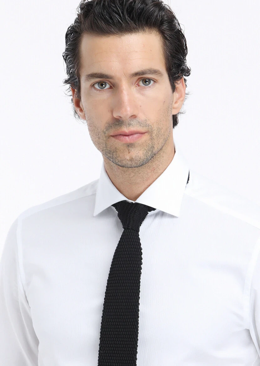 White Striped Regular Fit Weaving Classical 100% Cotton Shirt - 4