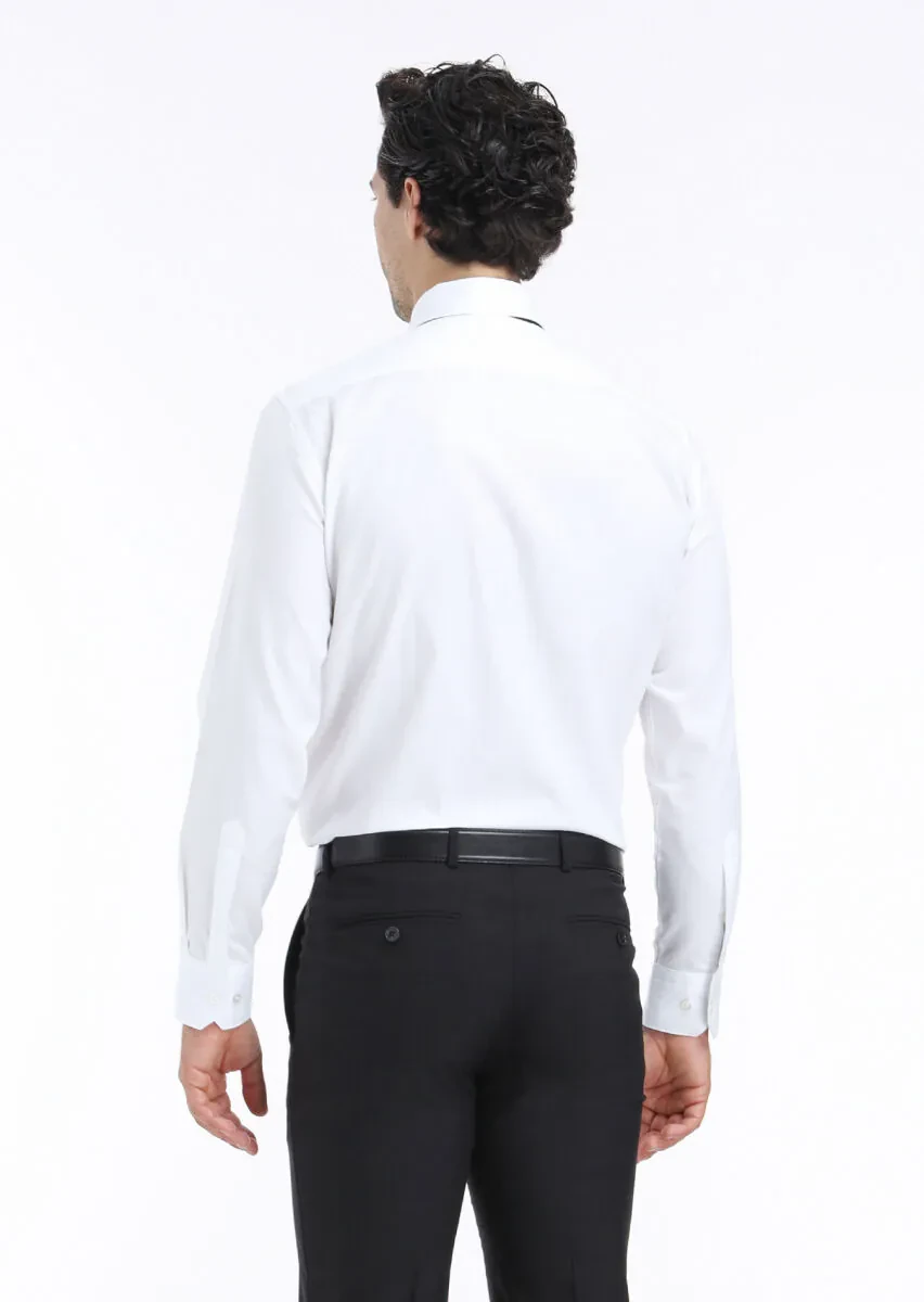 White Striped Regular Fit Weaving Classical 100% Cotton Shirt - 5