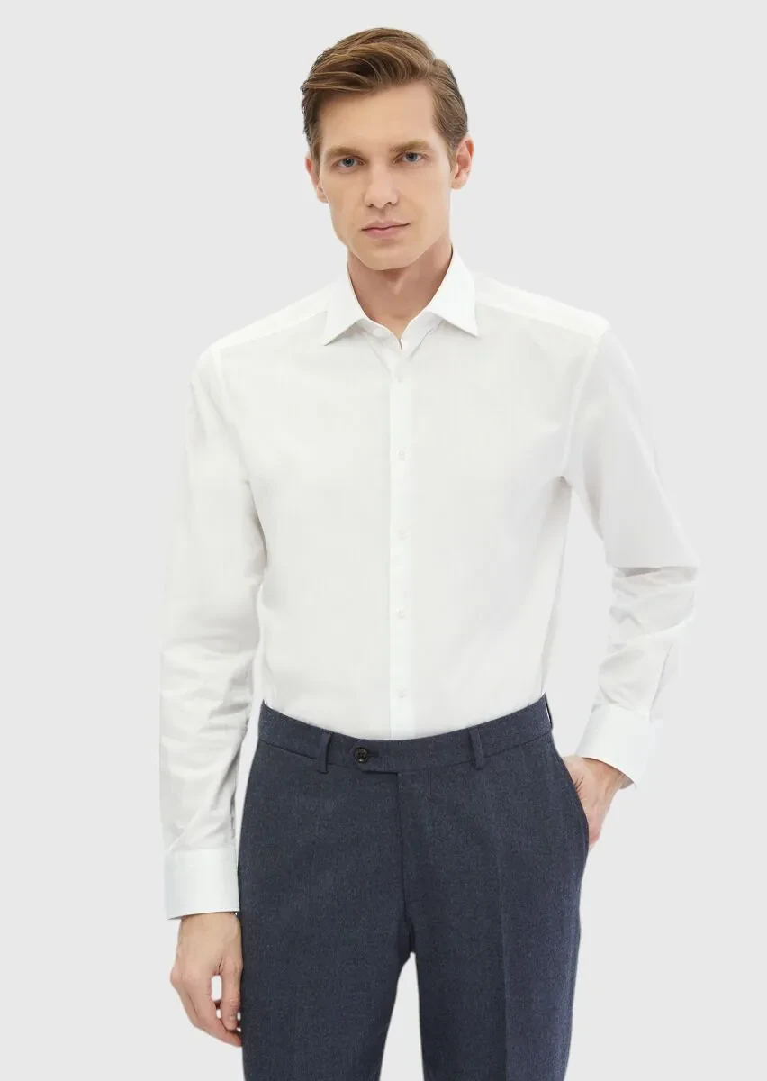 White Striped Regular Fit Weaving Classical 100% Cotton Shirt - 1