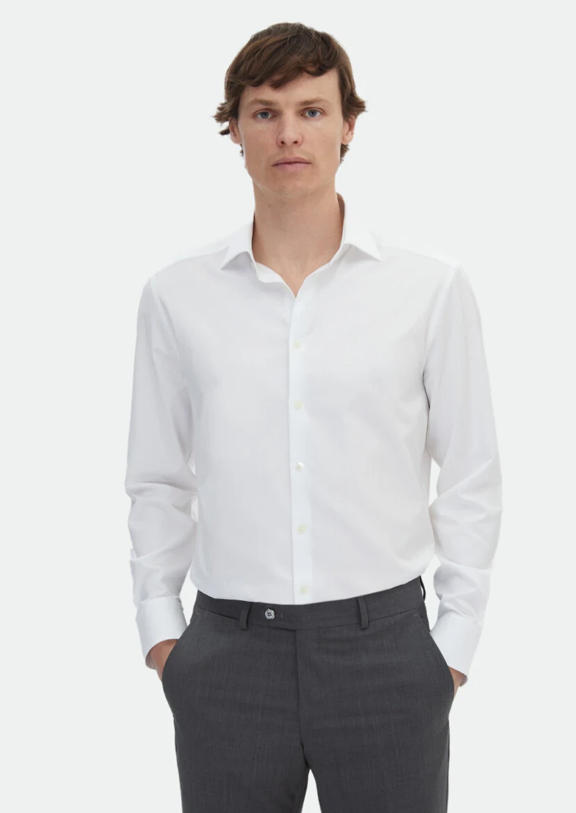 White Striped Regular Fit Weaving Classical 100% Cotton Shirt - RAMSEY