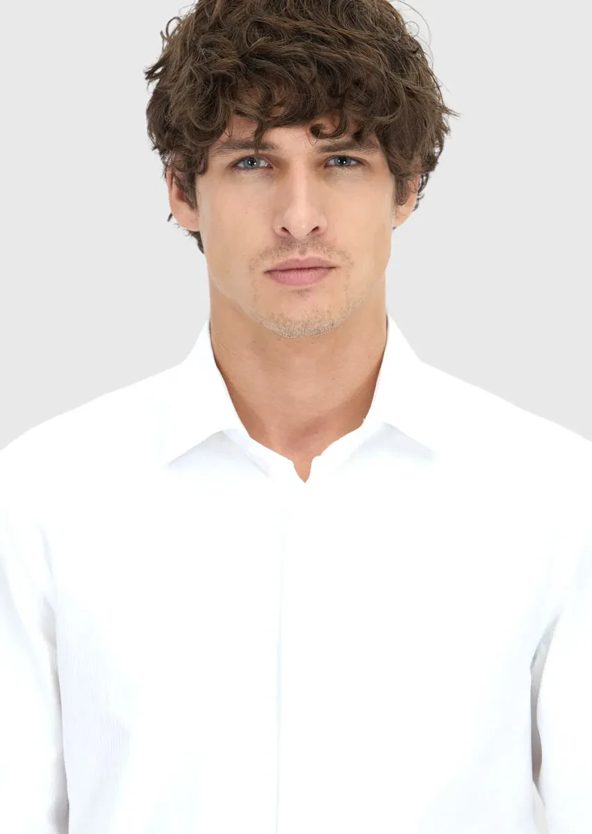 White Striped Regular Fit Weaving Classical 100% Cotton Shirt - 4