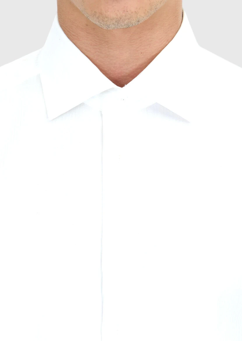 White Striped Regular Fit Weaving Classical 100% Cotton Shirt - 5