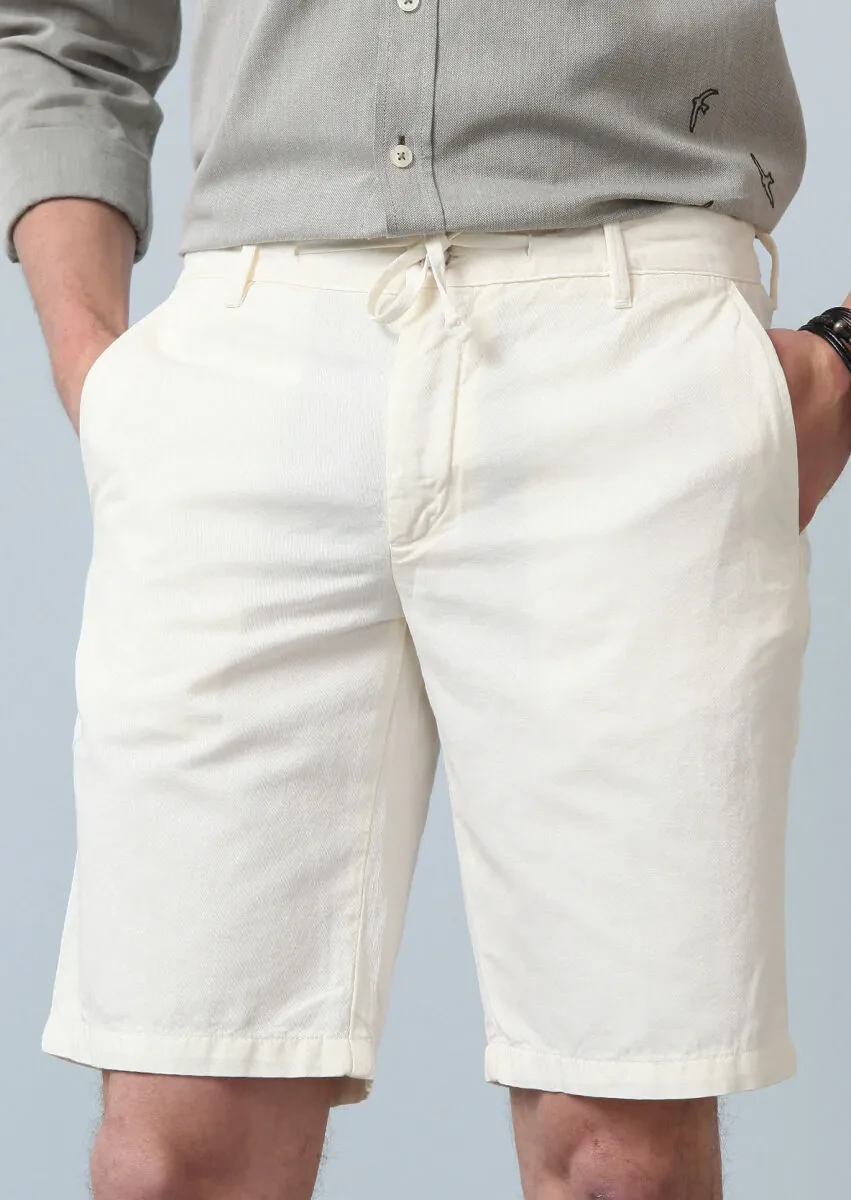 White Weaving Regular Fit Casual Cotton Blended Bermuda - 1