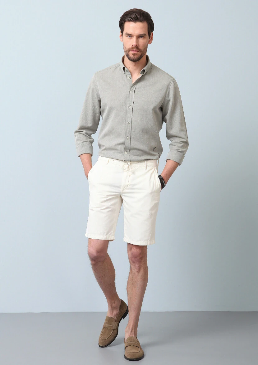 White Weaving Regular Fit Casual Cotton Blended Bermuda 