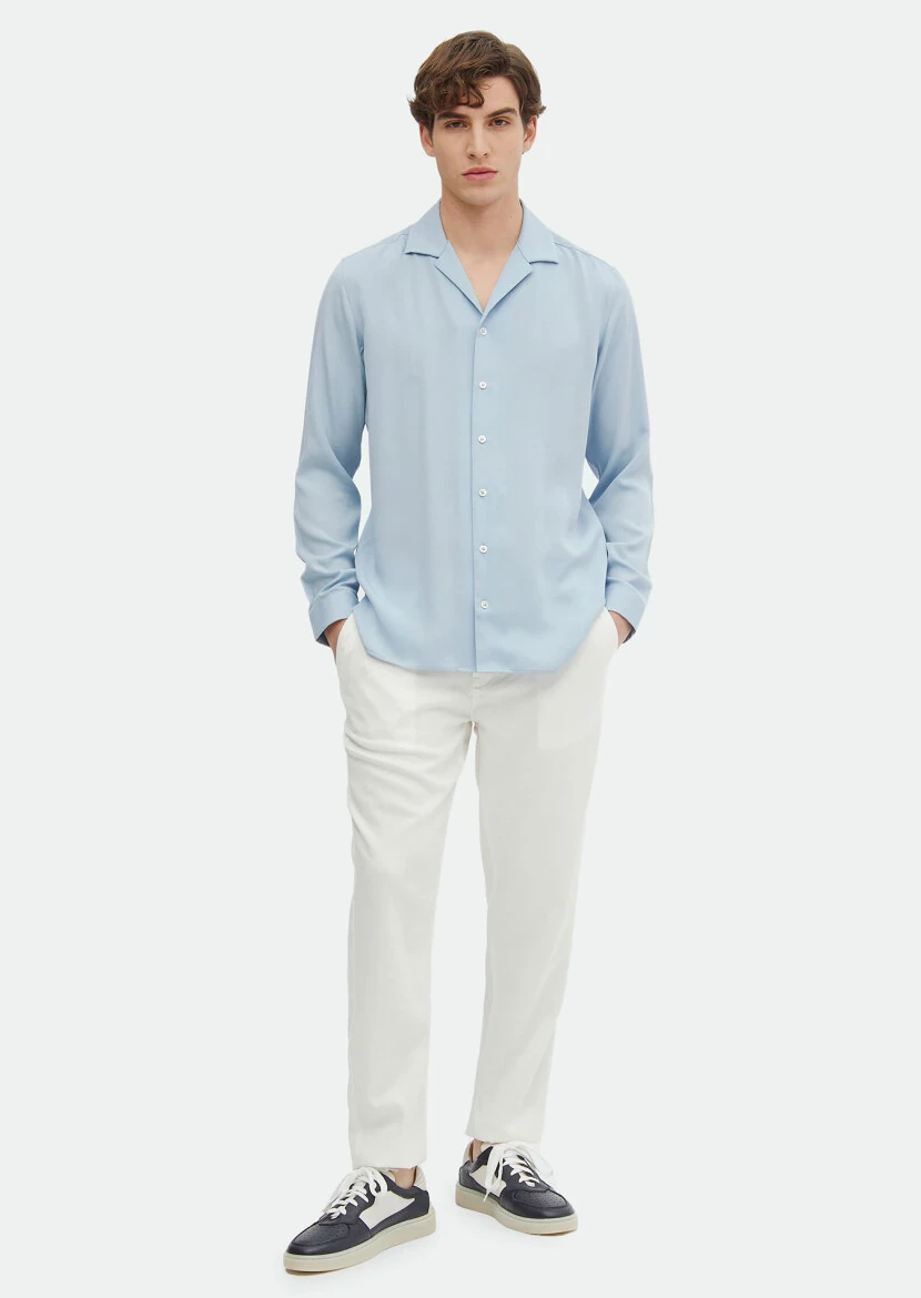 Blue Plain Regular Fit Weaving Classical Shirt - RAMSEY
