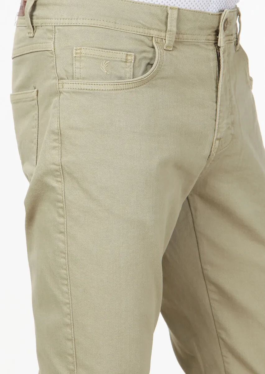 Yağ Yeşili Düz Dokuma Slim Fit Casual Pamuk Karışımlı Pantolon - 3