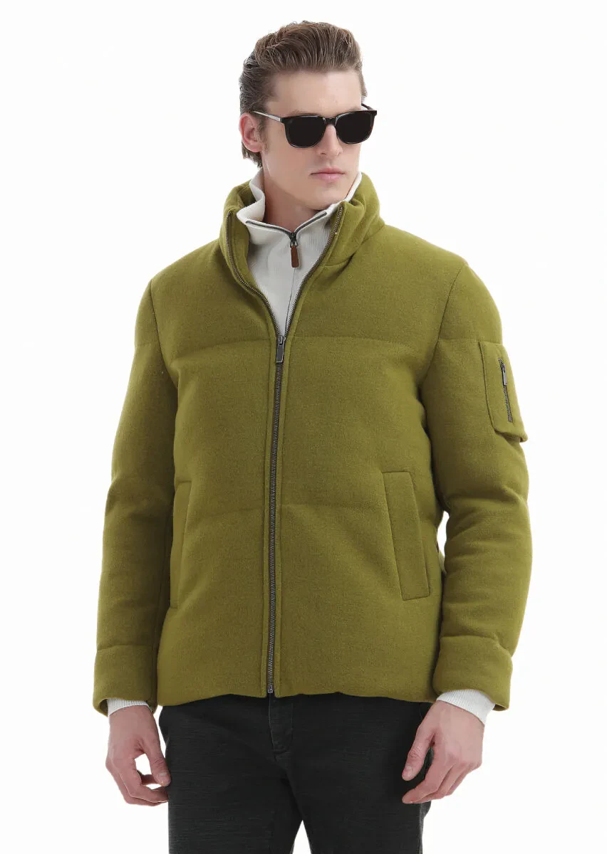 Yağ Yeşili Regular Fit Dik Yaka Casual Dokuma Mont - 6