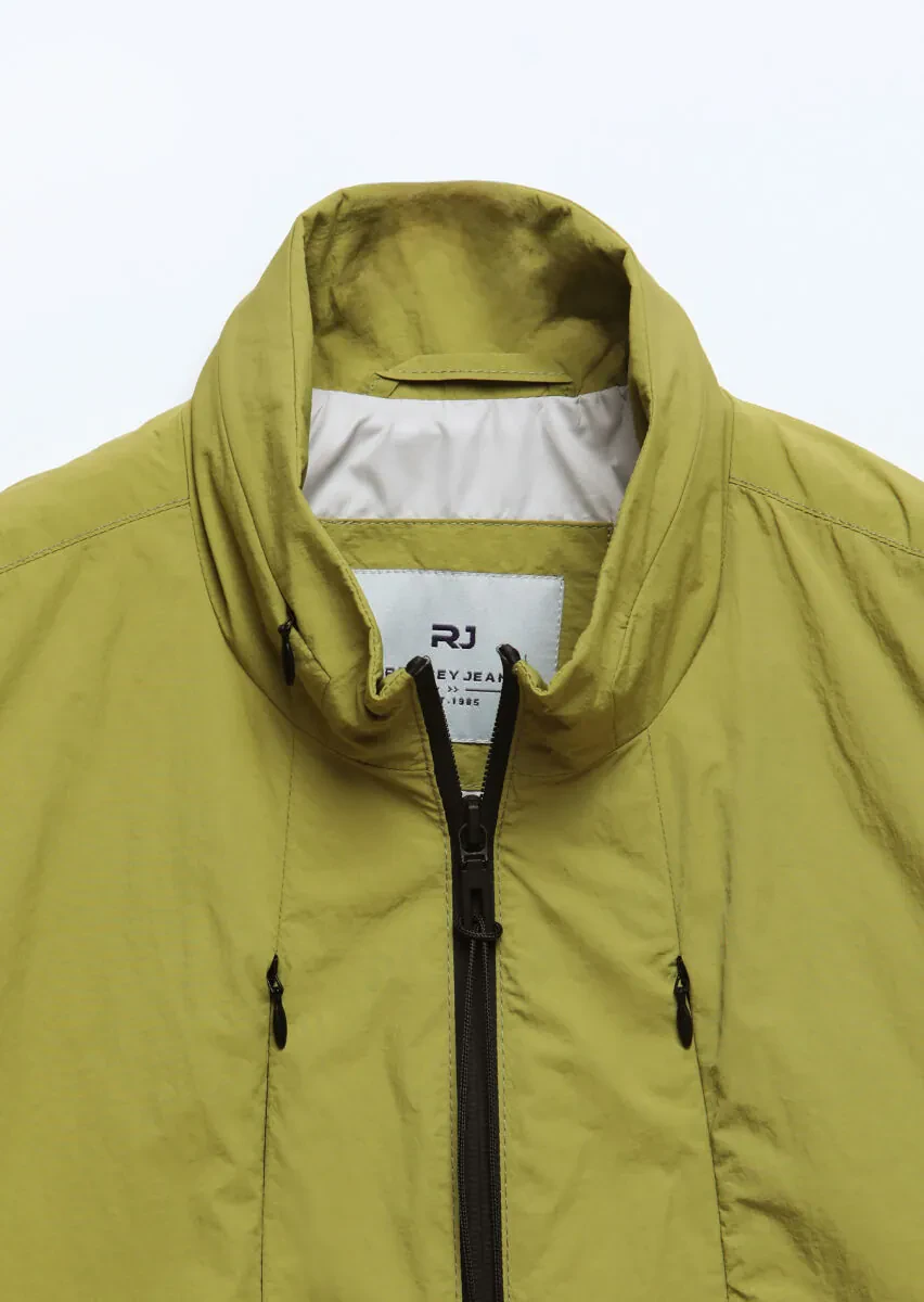 Yağ Yeşili Regular Fit Dik Yaka Denim Dokuma Spor Yelek - 7