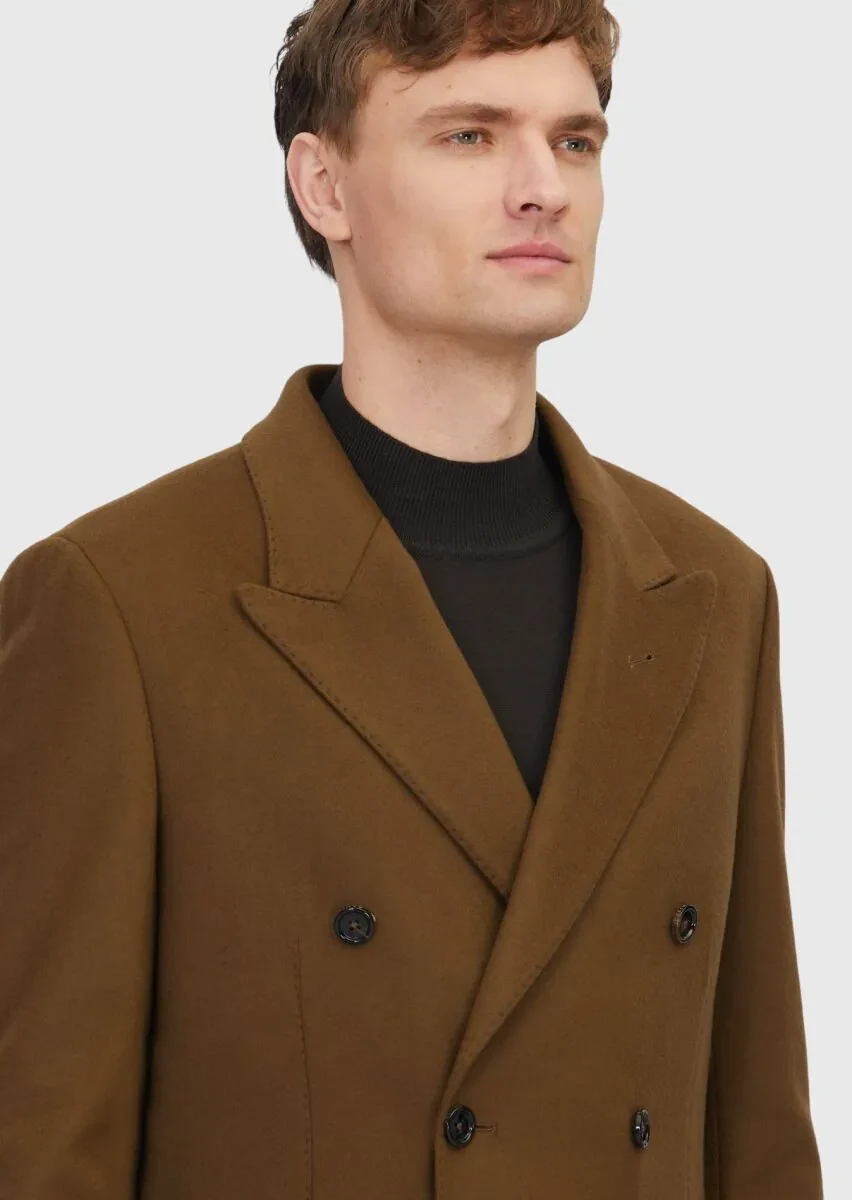 Yağ Yeşili Regular Fit Kruvaze Yaka Casual Dokuma Palto - 4