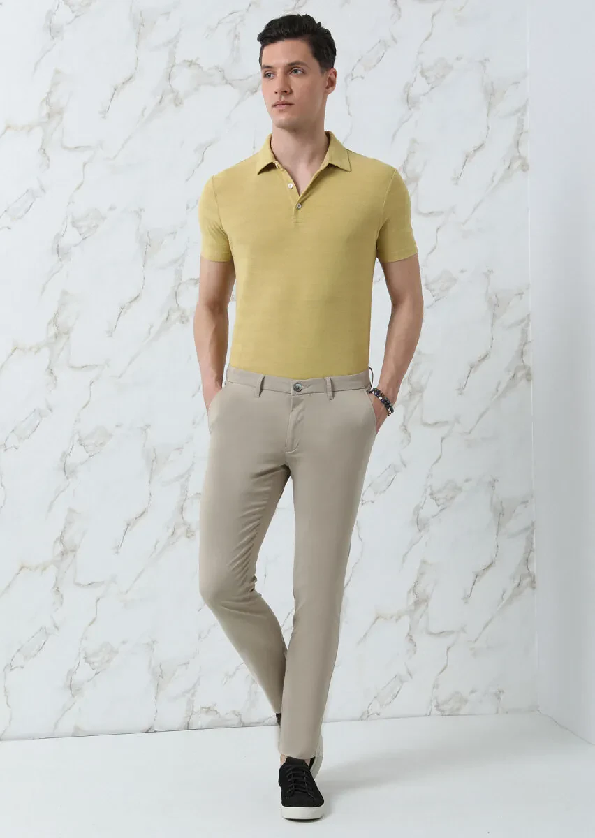 Yellow Jacquard Polo Neck 100% Cotton T-Shirt - 2