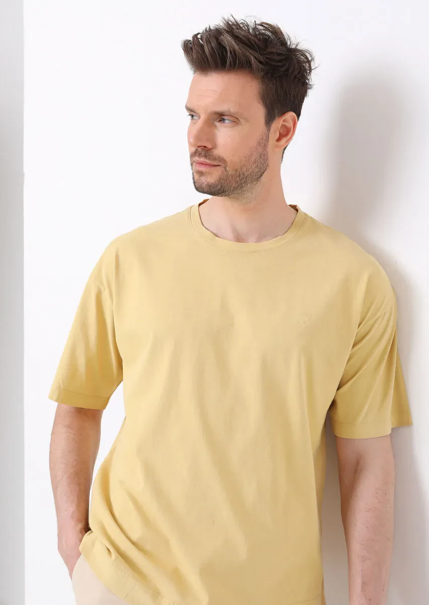 Yellow Plain Crew Neck 100% Cotton T-Shirt - 2