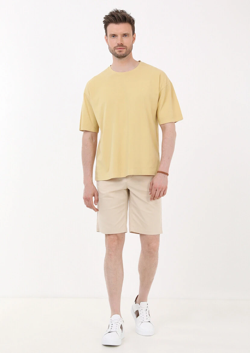 Yellow Plain Crew Neck 100% Cotton T-Shirt - 3