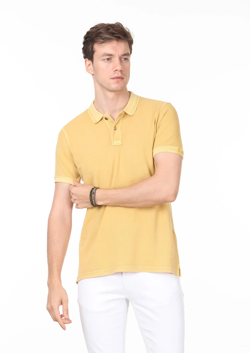 Yellow Plain Polo Neck 100% Cotton T-Shirt - 3