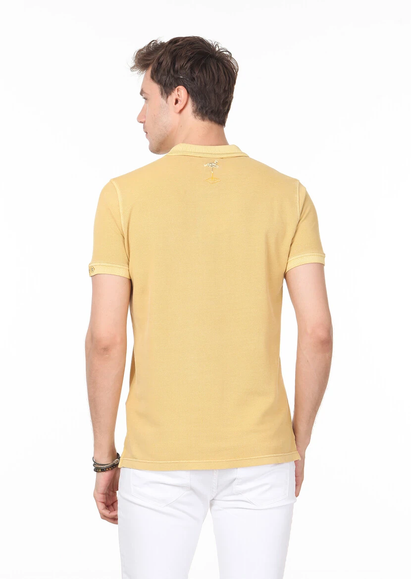 Yellow Plain Polo Neck 100% Cotton T-Shirt - 4