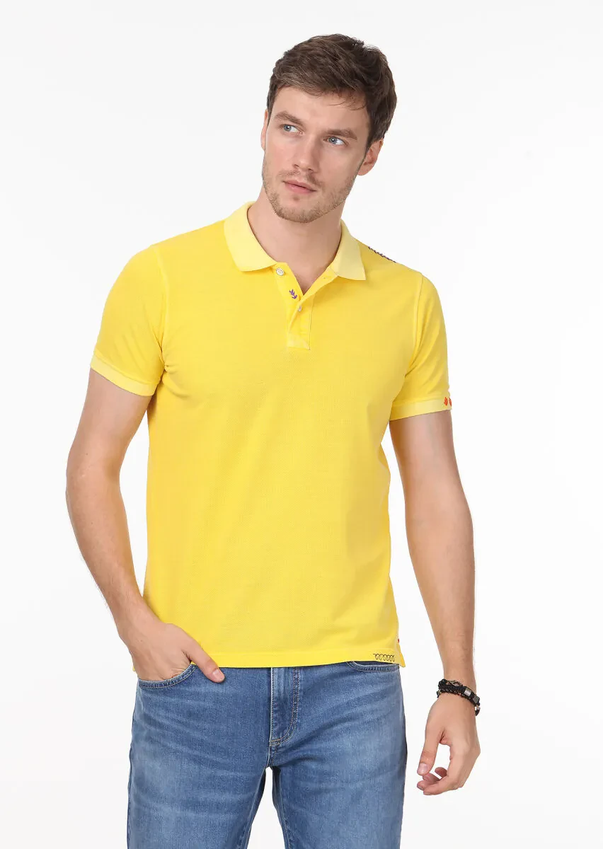Yellow Plain Polo Neck 100% Cotton T-Shirt - 1