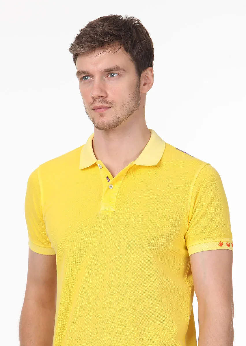 Yellow Plain Polo Neck 100% Cotton T-Shirt - 2