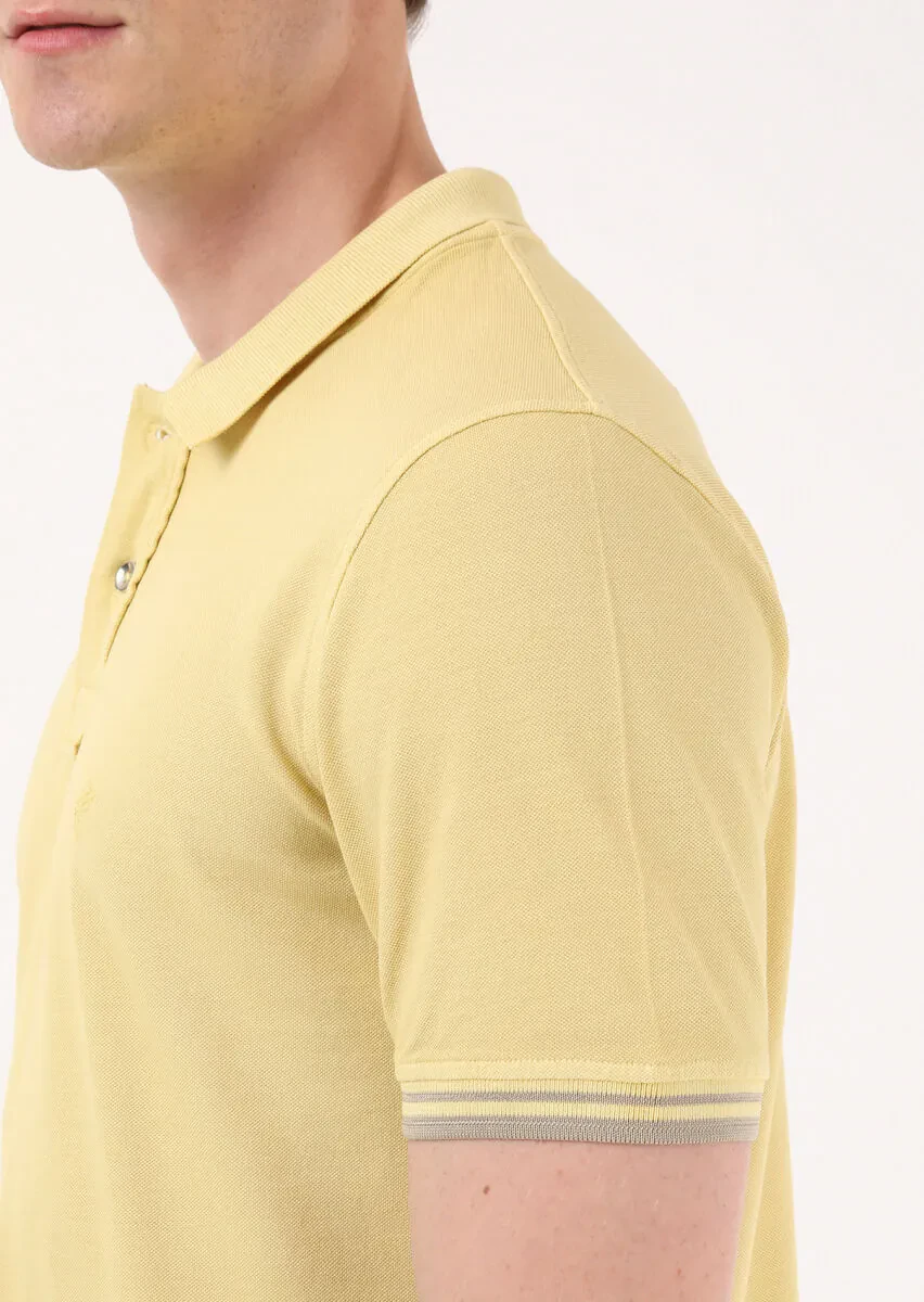 Yellow Plain Polo Neck 100% Cotton T-Shirt - 3