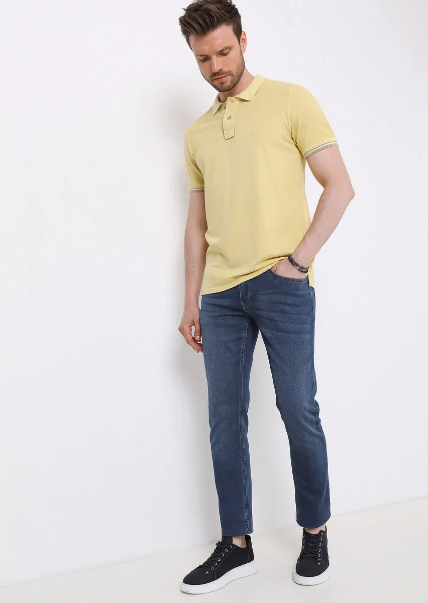 Yellow Plain Polo Neck 100% Cotton T-Shirt - 4