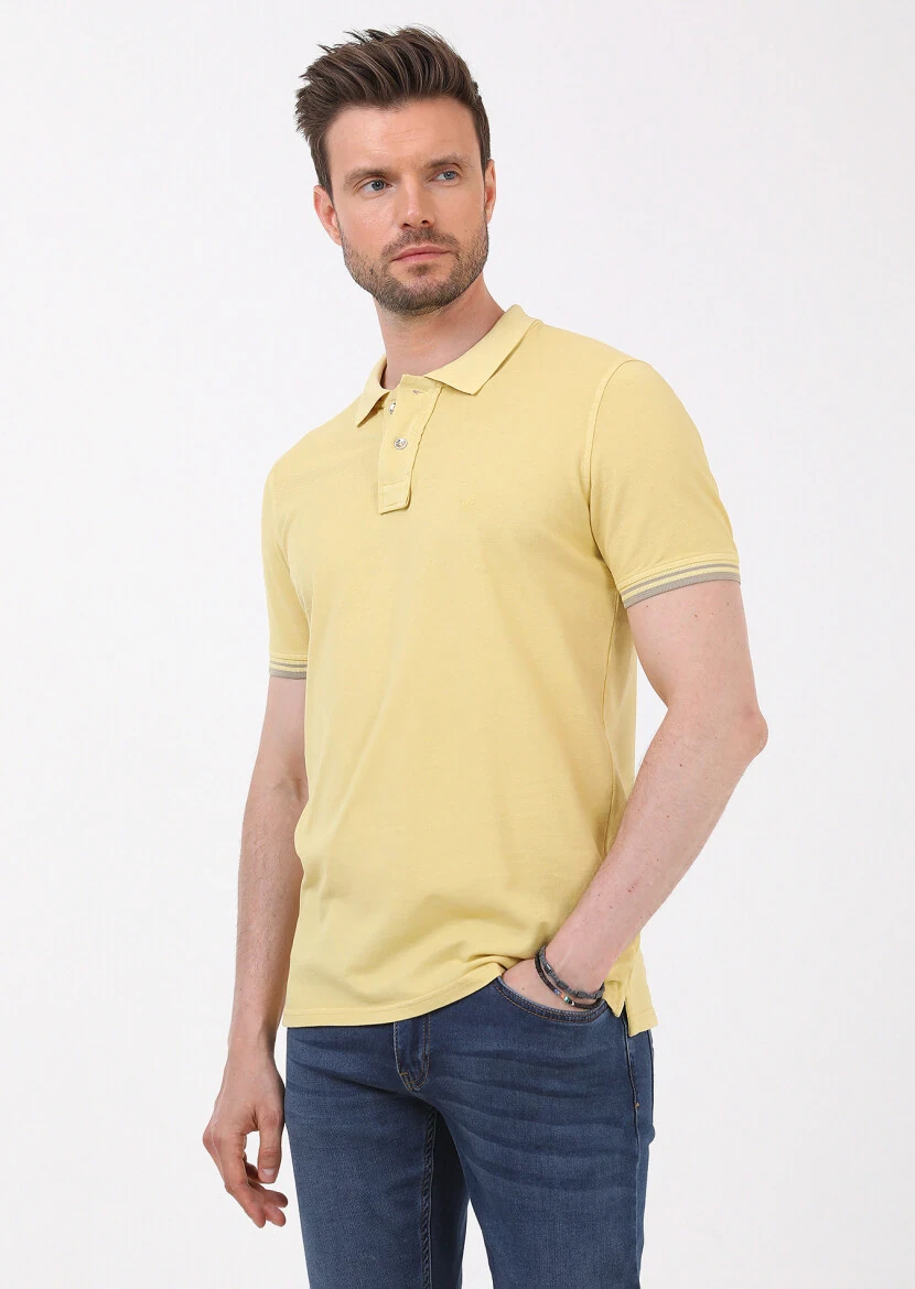 Yellow Plain Polo Neck 100% Cotton T-Shirt - 5