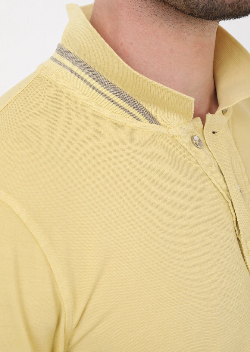 Yellow Plain Polo Neck 100% Cotton T-Shirt - 6