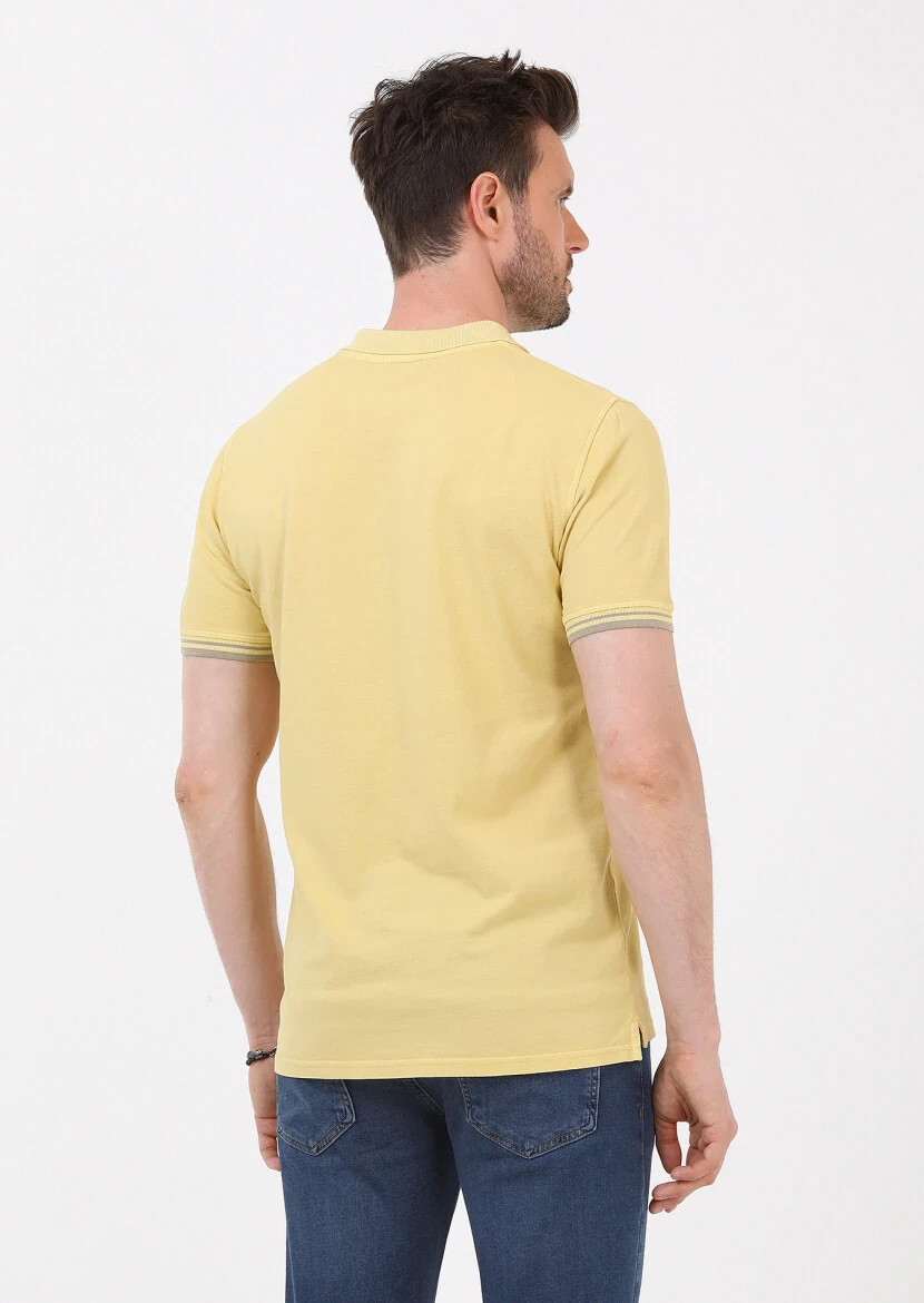 Yellow Plain Polo Neck 100% Cotton T-Shirt - 8
