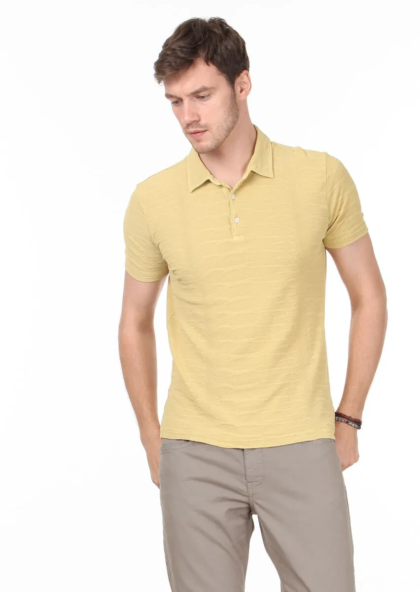 Yellow Polo Neck 100% Cotton T-Shirt - 3