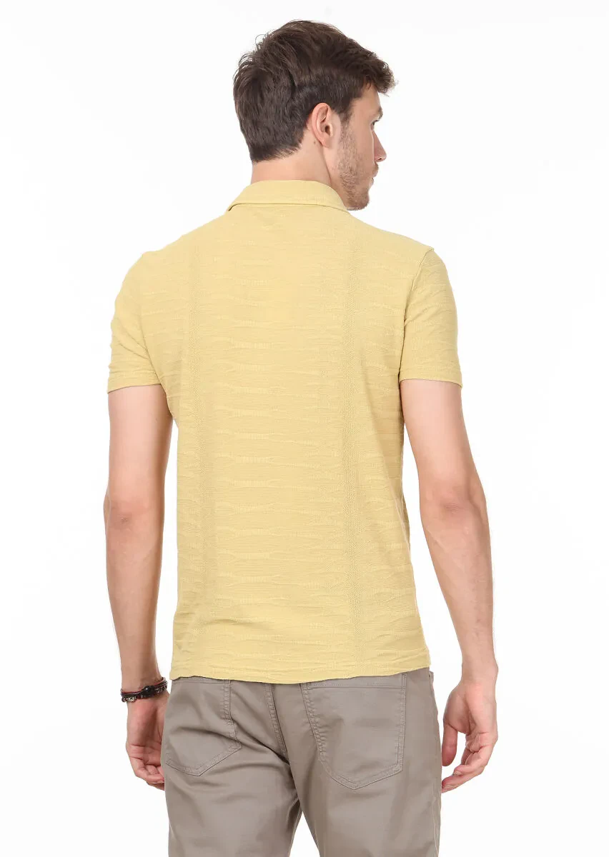 Yellow Polo Neck 100% Cotton T-Shirt - 4