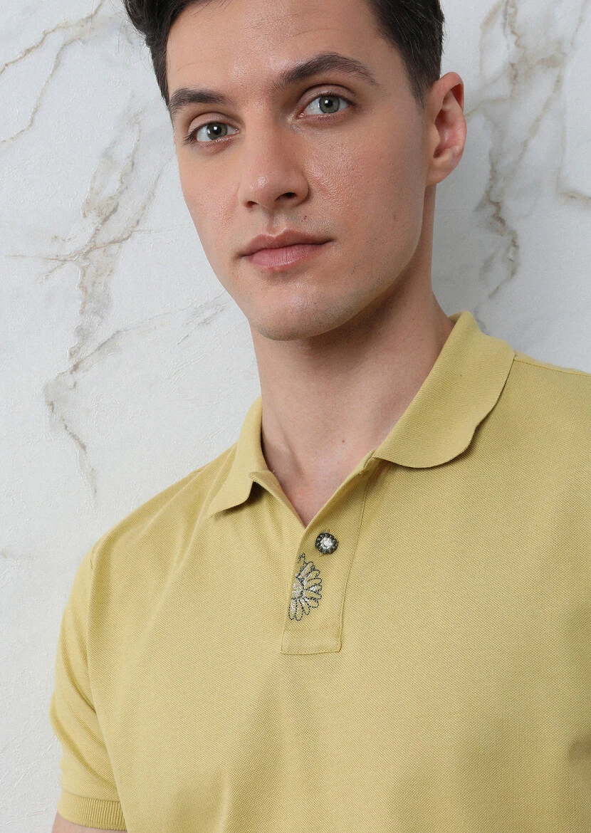 Yellow Polo Neck 100% Cotton T-Shirt - 1