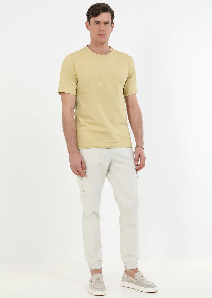 Yellow Printed Crew Neck Cotton Blended T-Shirt - 2