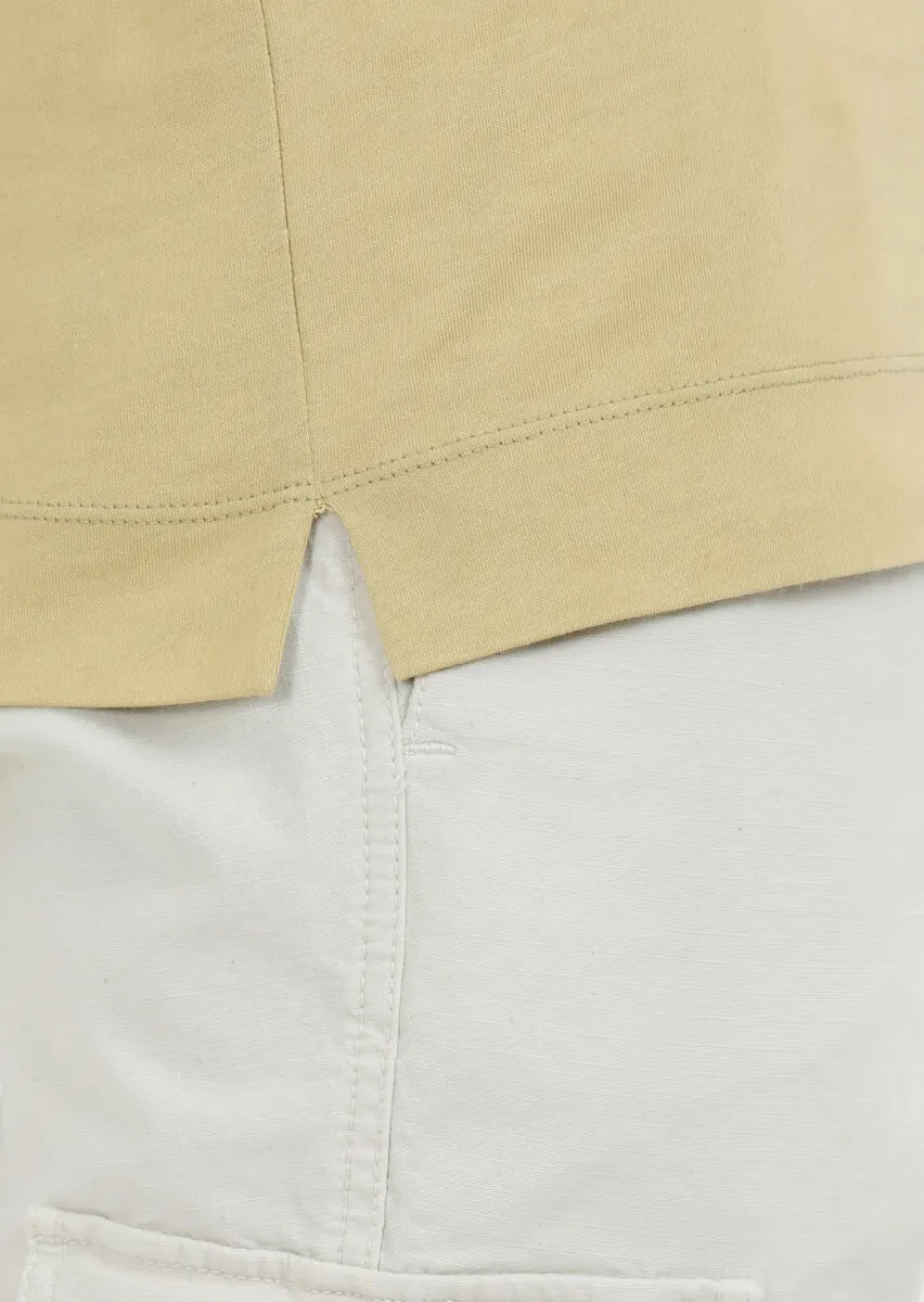 Yellow Printed Crew Neck Cotton Blended T-Shirt - 4