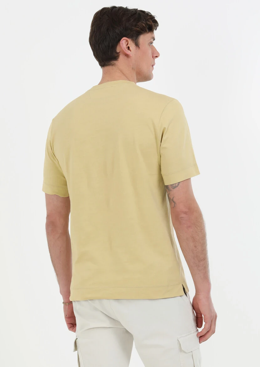 Yellow Printed Crew Neck Cotton Blended T-Shirt - 6