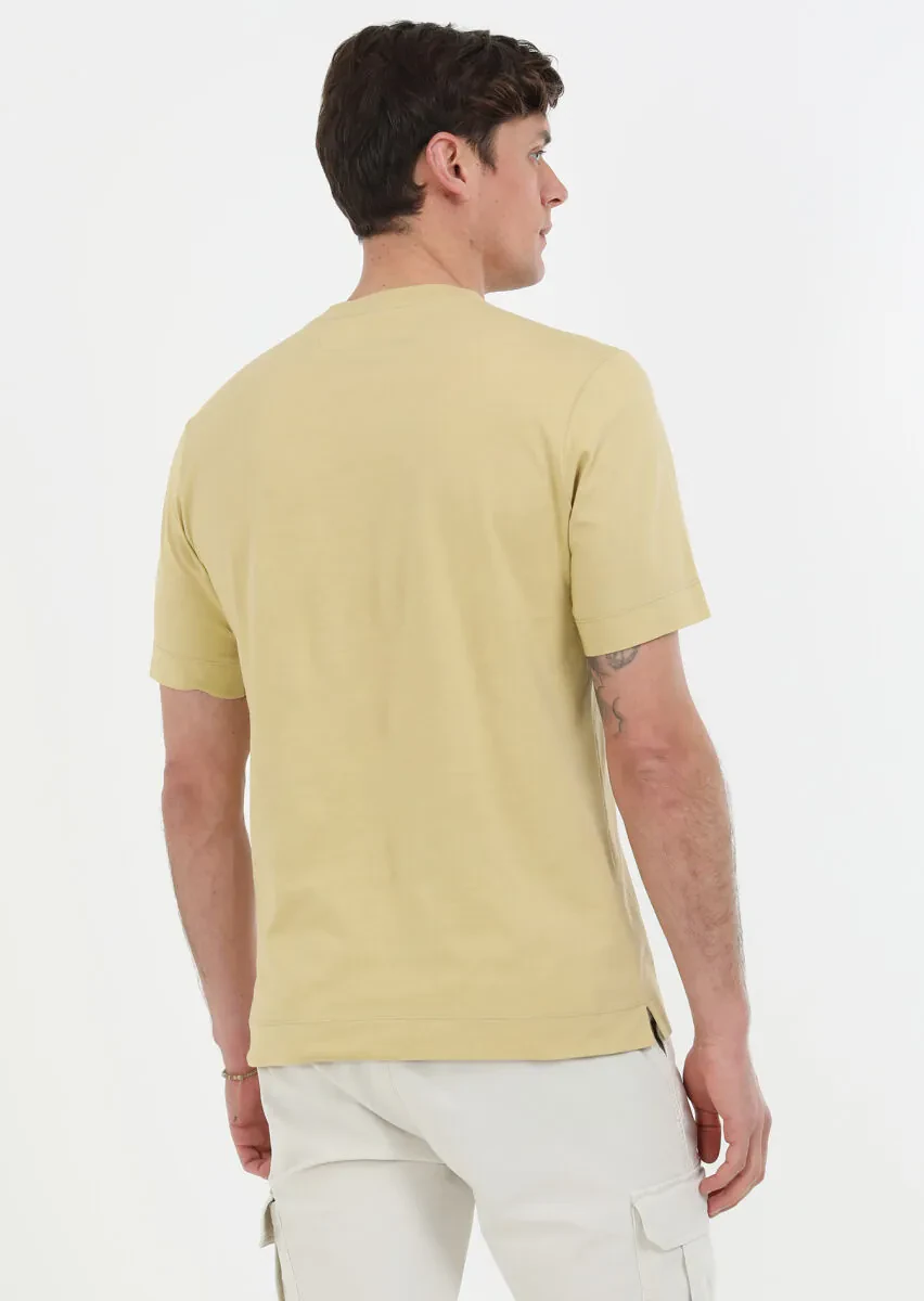 Yellow Printed Crew Neck Cotton Blended T-Shirt - 6