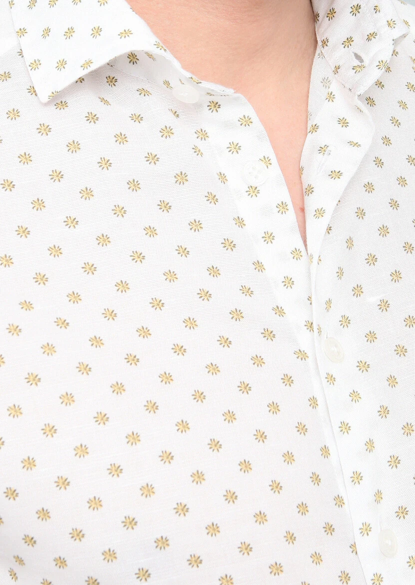 Yellow Printed Regular Fit Weaving Casual Cotton Blended Shirt - 2