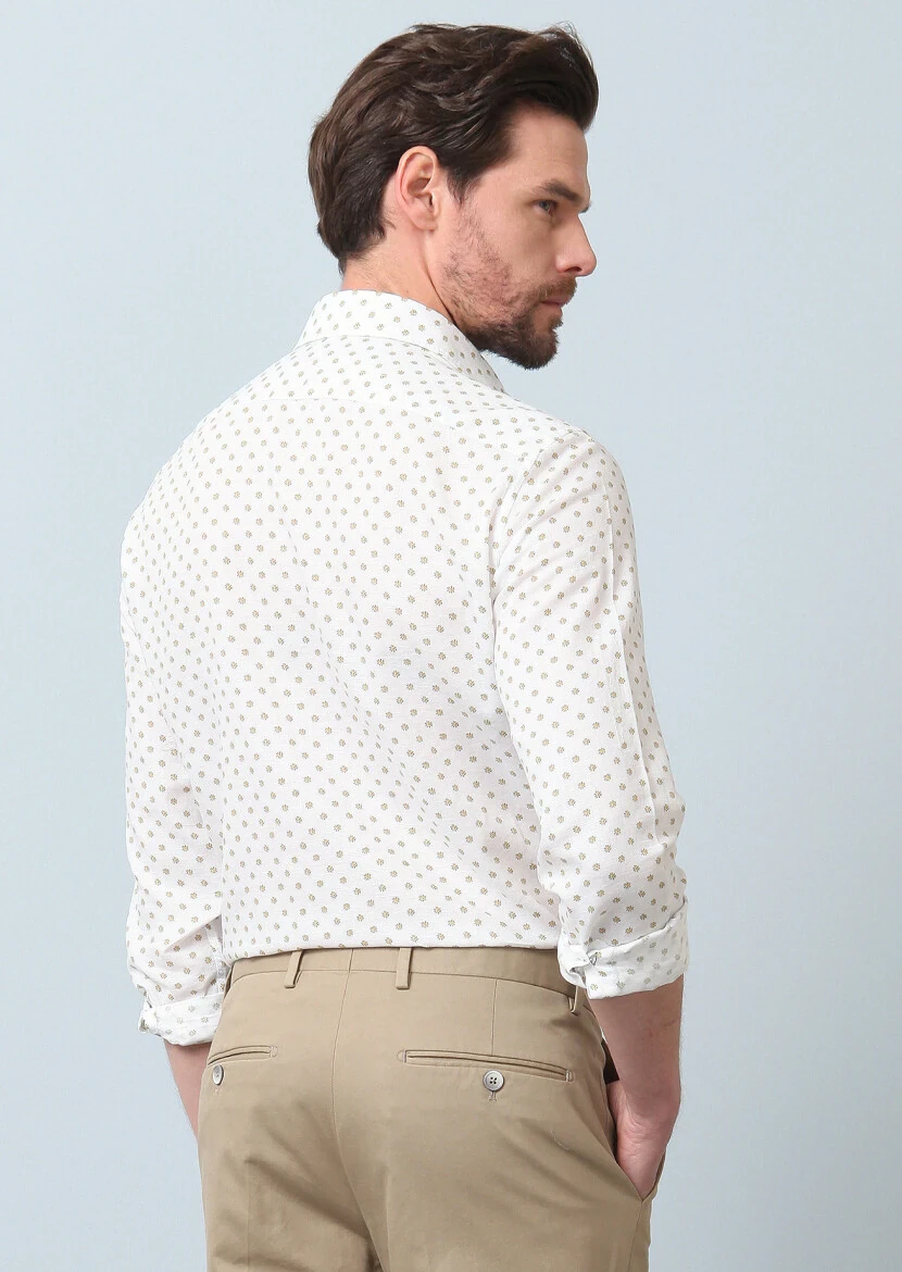 Yellow Printed Regular Fit Weaving Casual Cotton Blended Shirt - 6