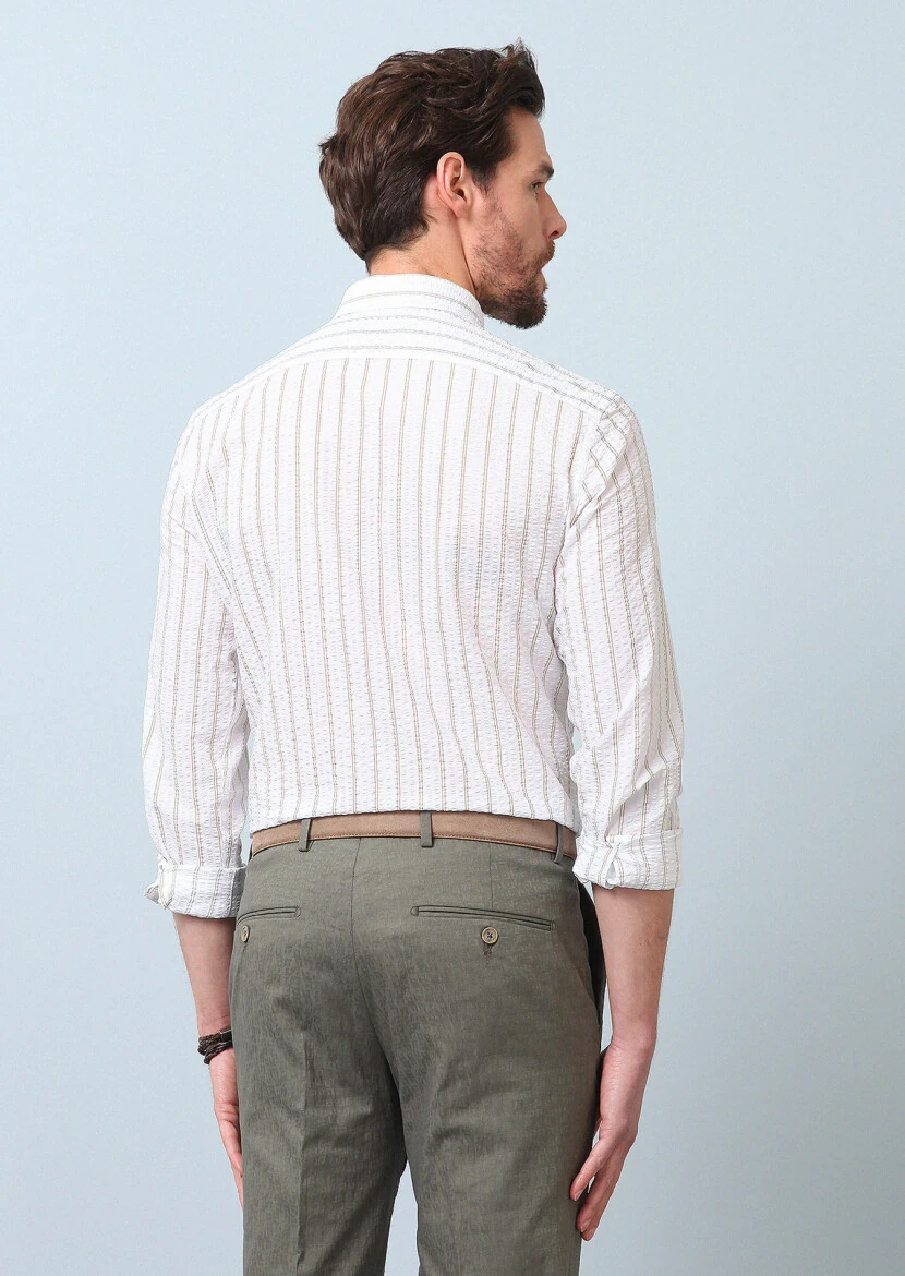 Yellow Printed Slim Fit Weaving Casual 100% Cotton Shirt - 6