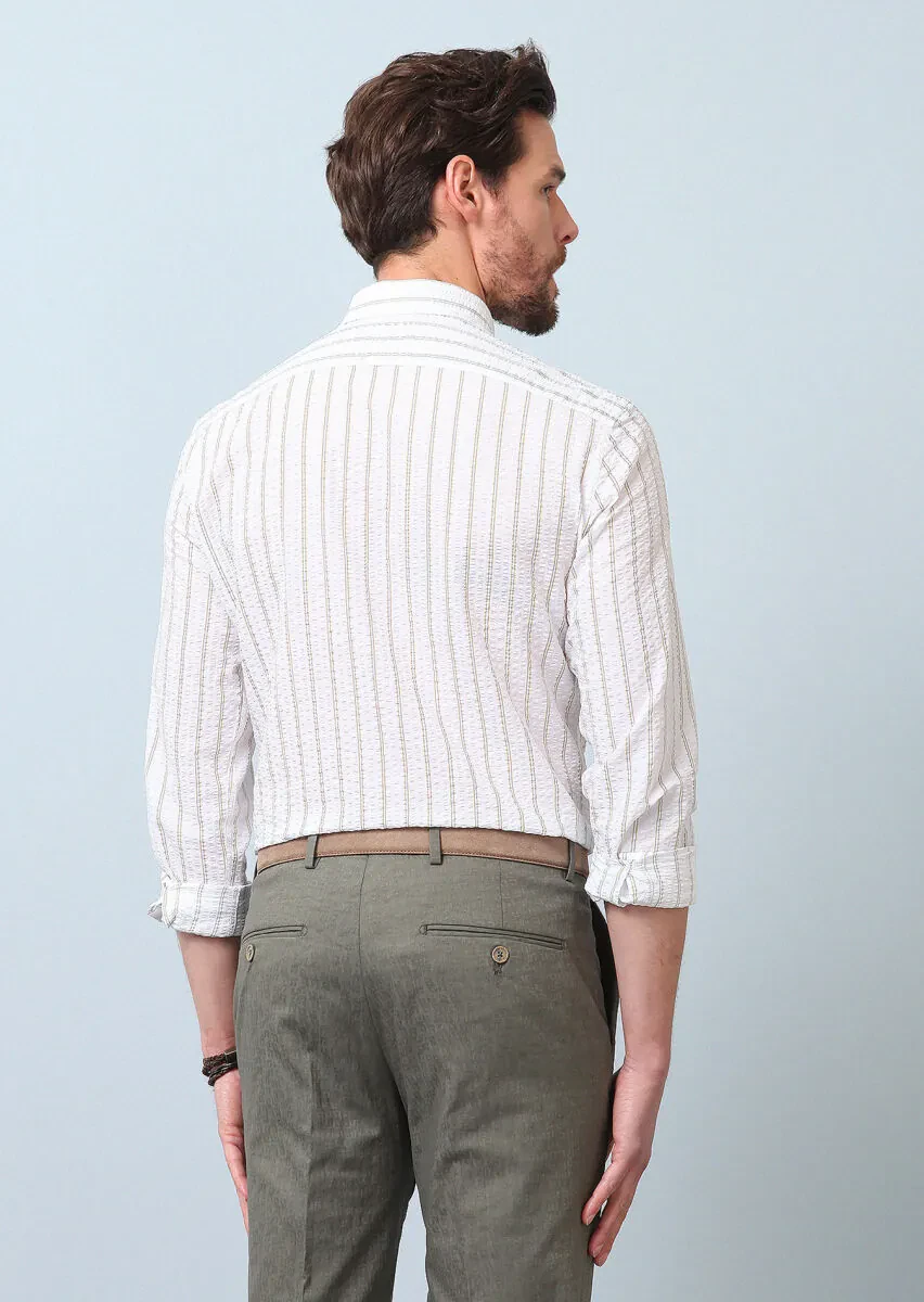 Yellow Printed Slim Fit Weaving Casual 100% Cotton Shirt - 6