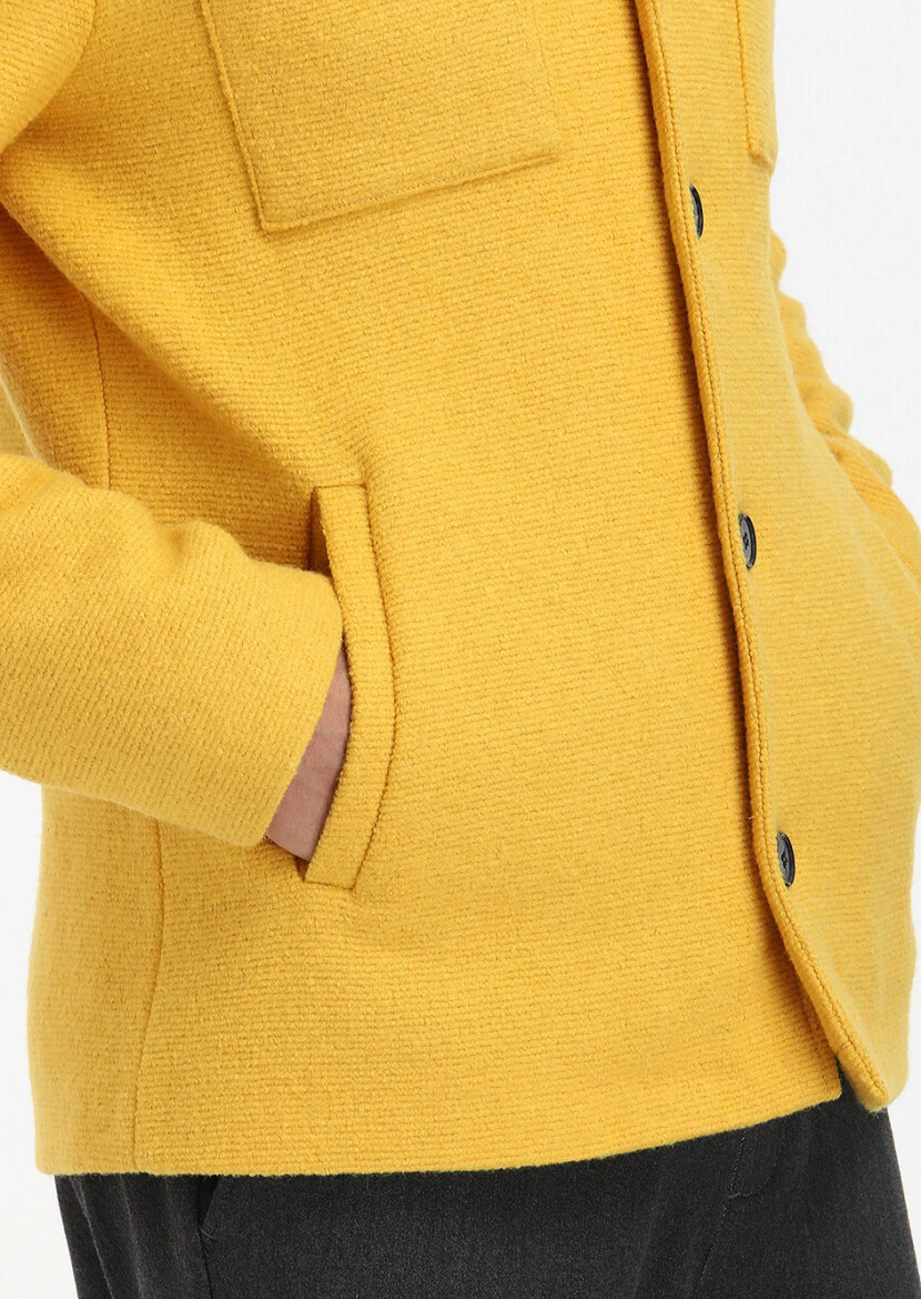 Yellow Regular Fit Shirt Collar Casual Knitting Removable Hood Coat - 5