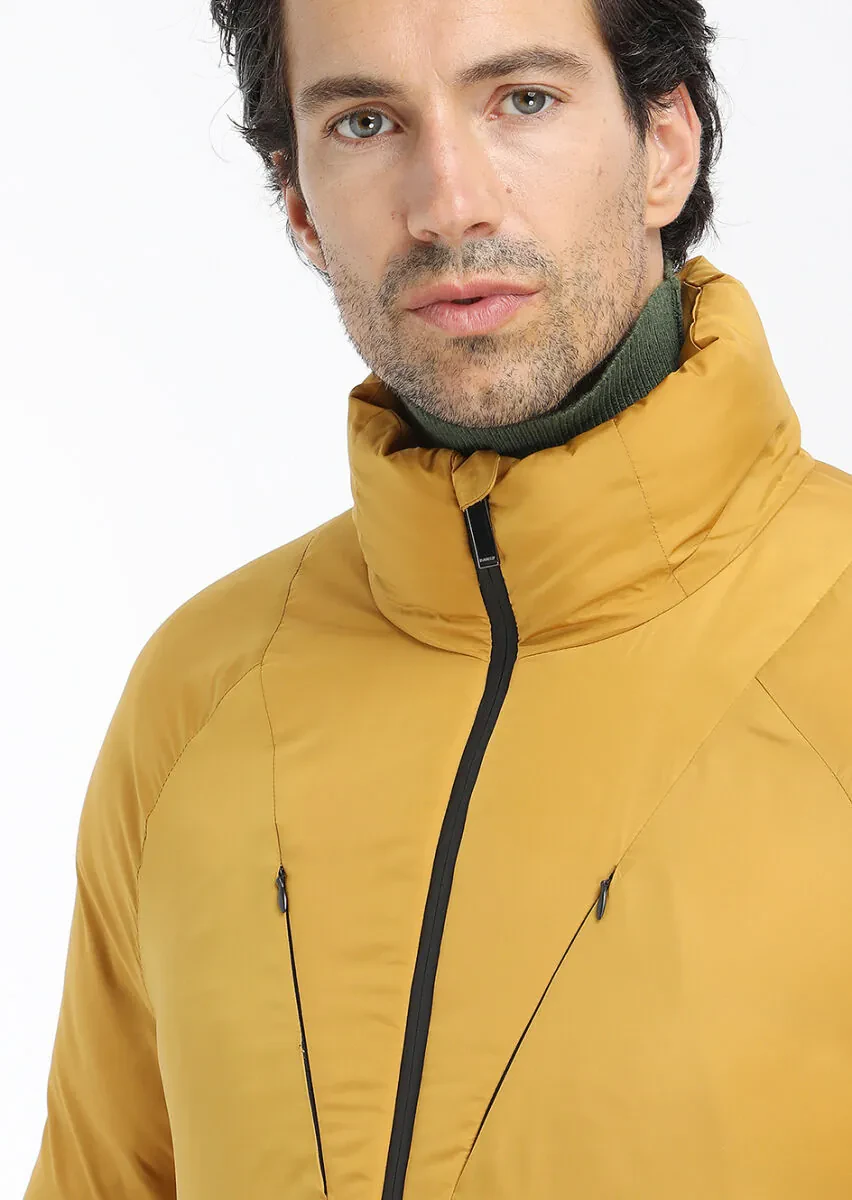 Yellow Regular Fit Turtleneck Casual Weaving Coat - 3