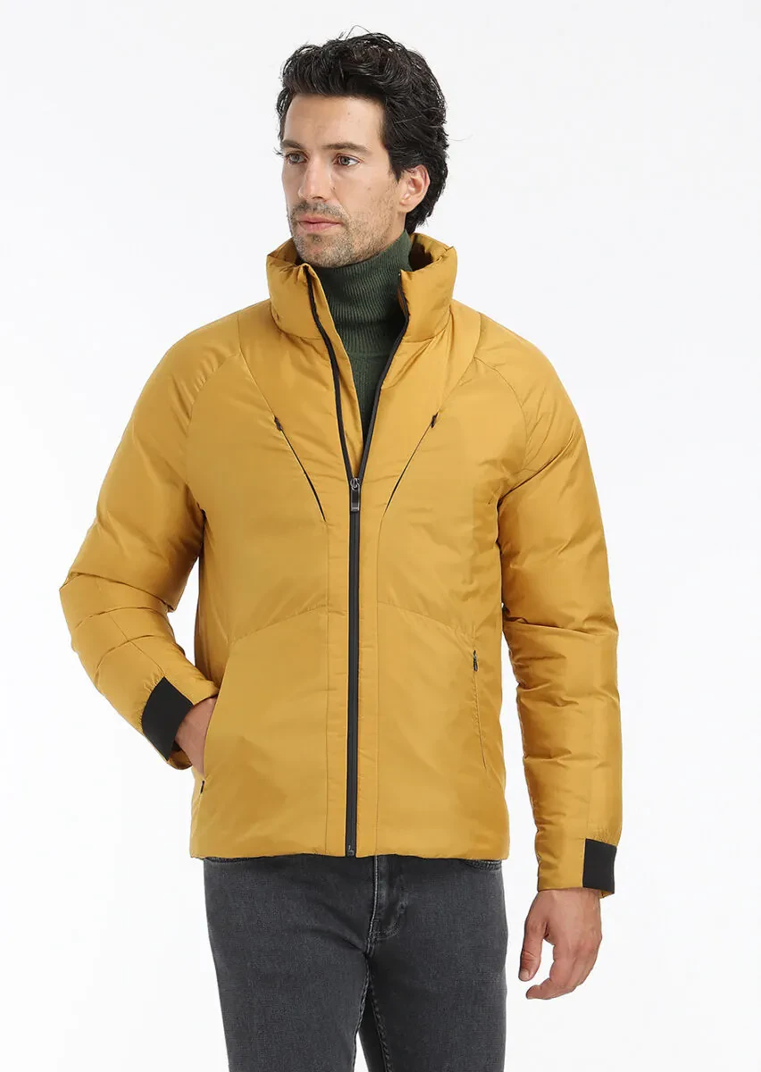 Yellow Regular Fit Turtleneck Casual Weaving Coat - 5