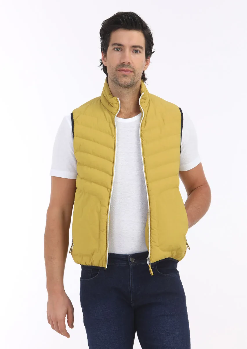 Yellow Regular Fit Turtleneck Casual Weaving Puffer Vest - 2