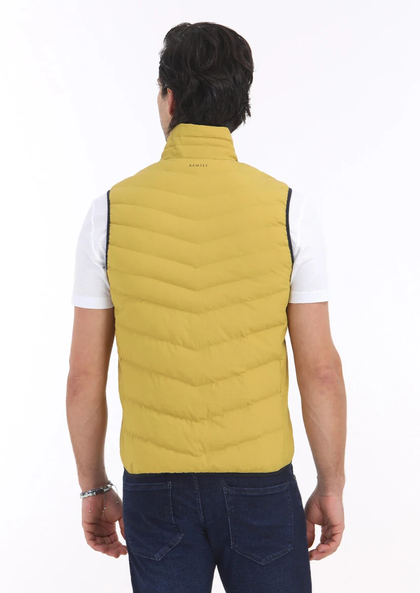 Yellow Regular Fit Turtleneck Casual Weaving Puffer Vest - 5