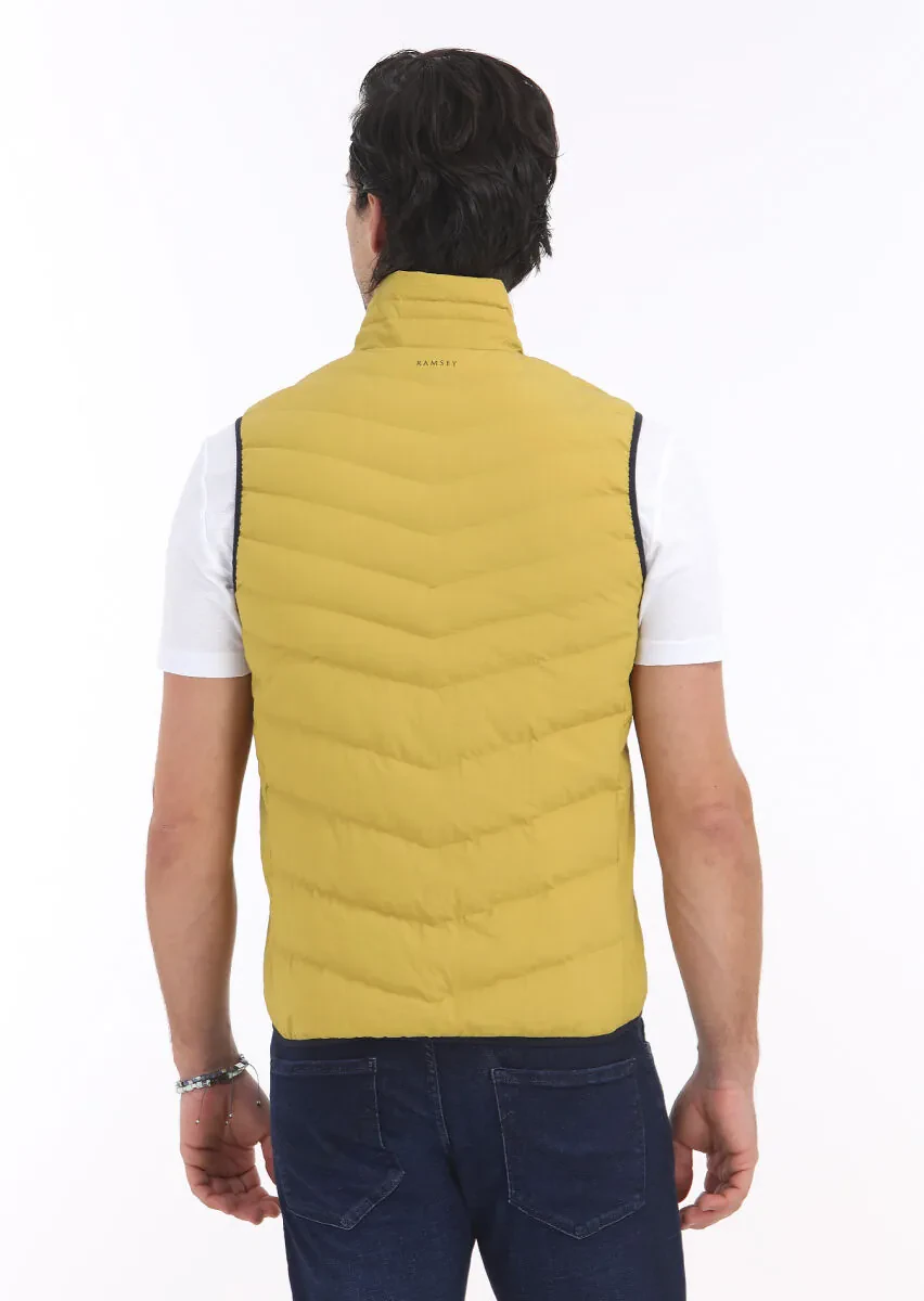 Yellow Regular Fit Turtleneck Casual Weaving Puffer Vest - 5