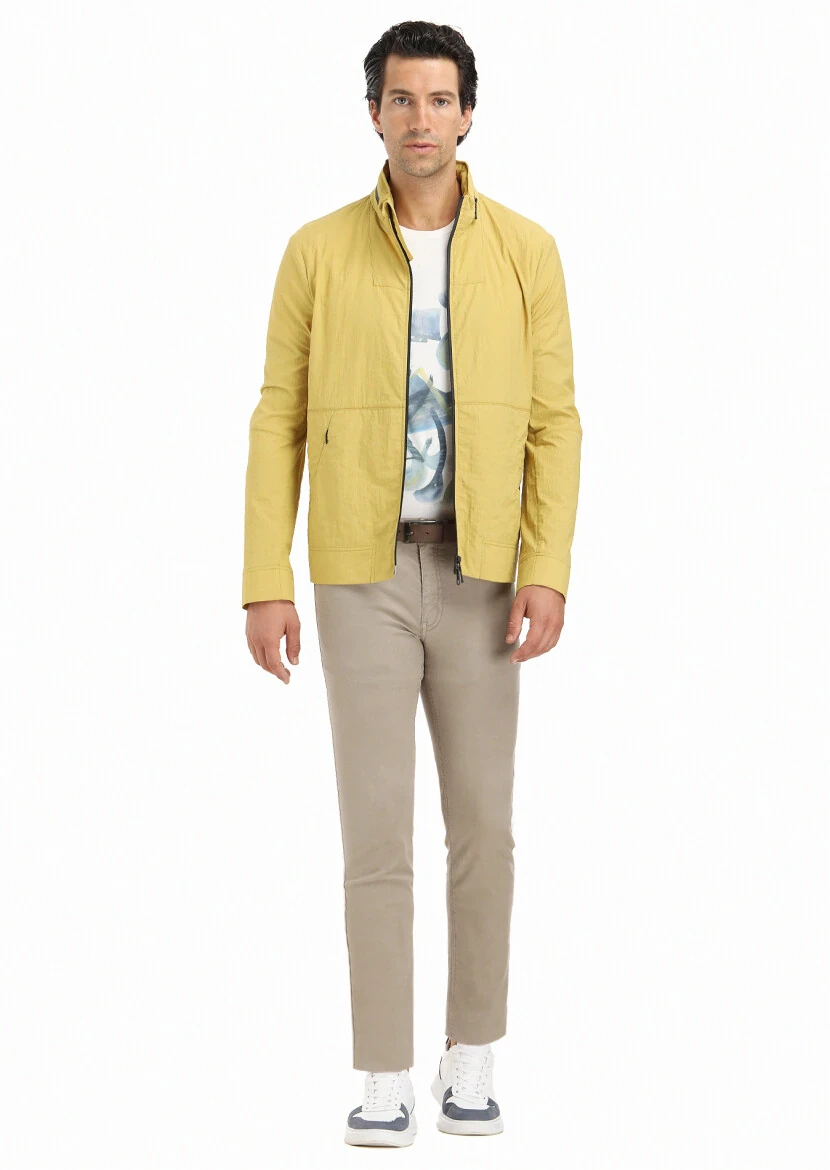 Yellow Regular Fit Turtleneck Casual Weaving Removable Hood Coat - RAMSEY