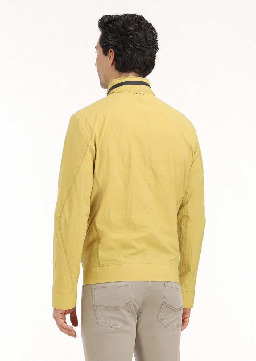 Yellow Regular Fit Turtleneck Casual Weaving Removable Hood Coat - 7