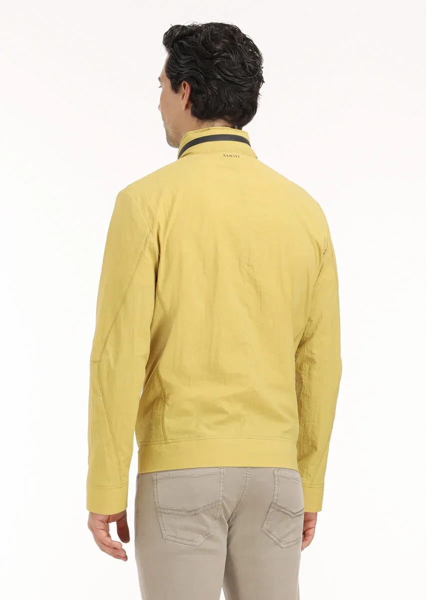 Yellow Regular Fit Turtleneck Casual Weaving Removable Hood Coat - 7